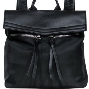 NWOT Botkier Small Black Nylon & Pebbled Leather Backpack W/ Logo Straps